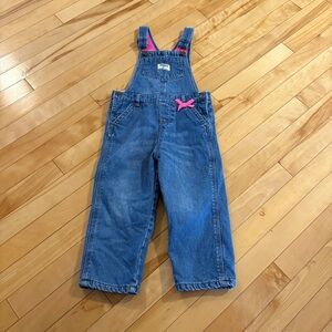 OshKosh B'gosh Vestbak Girls 3T Blue Denim Pink Fleece Lined Overalls